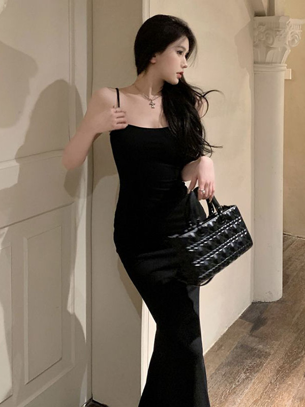Women'S Young Fashion - Vestido Longo Estilo Coreano com Cauda