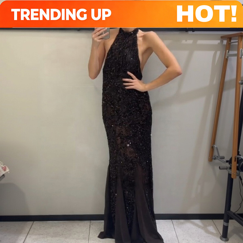 Women Fashion Gown - Vestido Longo Elegante com Lantejoulas Brilhantes,