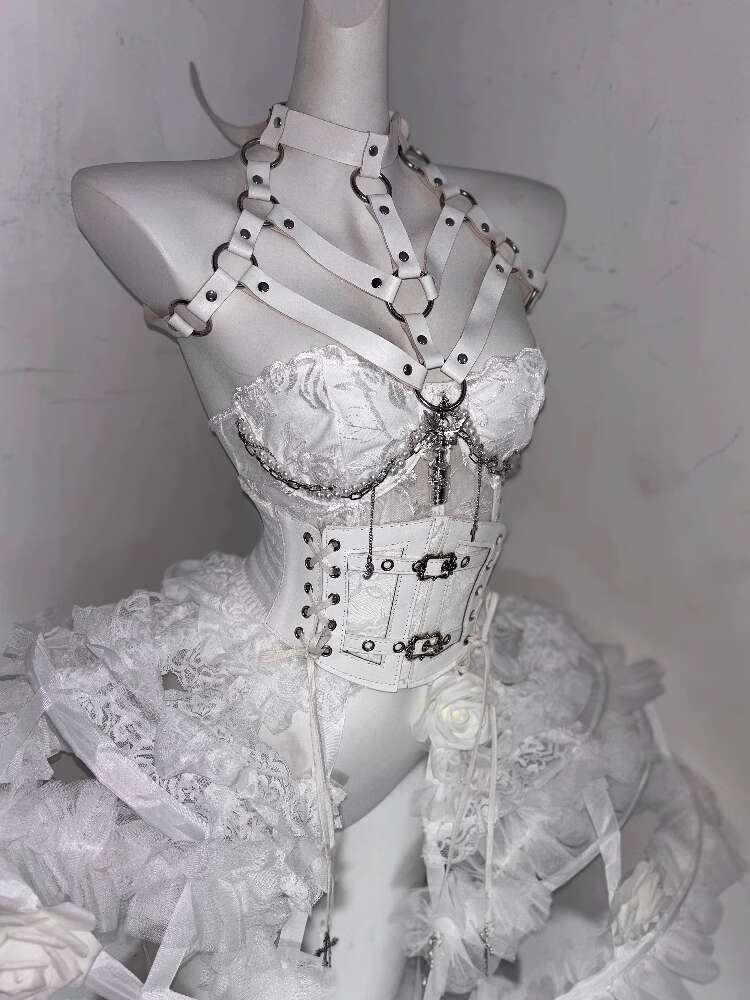 Corset Top Boned - Lolita traje flor osso pesado artesanato