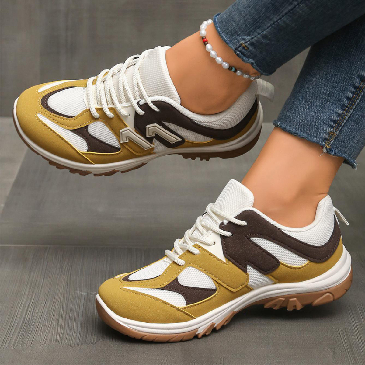 Women'S Yellow Fashion Sneakers - Moda cinza amarelo mix cor antiderrapante