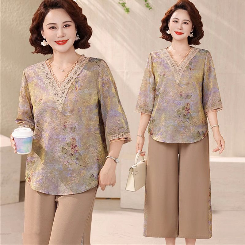 Women Fashion Over 60 - Conjunto de Duas Peças Solto e