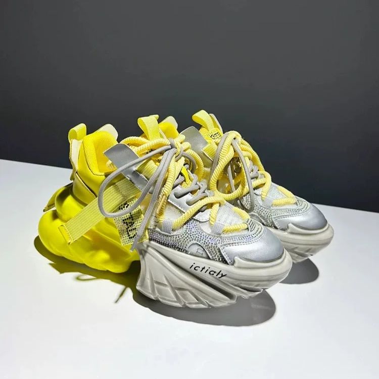 Women'S Yellow Fashion Sneakers - Mulheres sapatos de salto alto plataforma