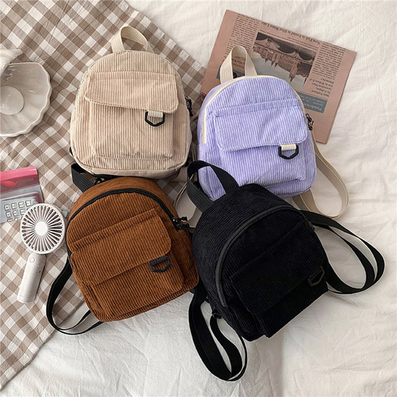 Women'S Fashion Backpack - Cor sólida mini mochila de veludo