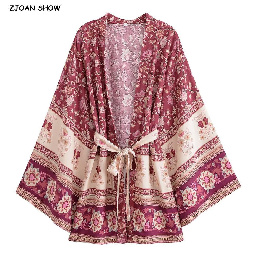 Kimono Cardigan Women - 2022 boho feminino contraste flor impressão