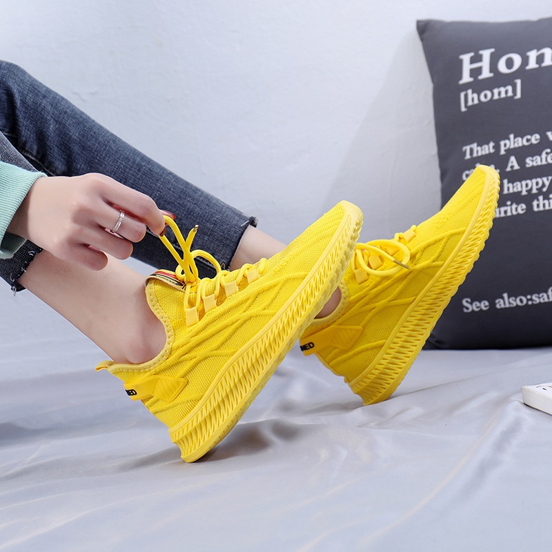 Women'S Yellow Fashion Sneakers - Tênis Feminino Casual Coreano de Malha