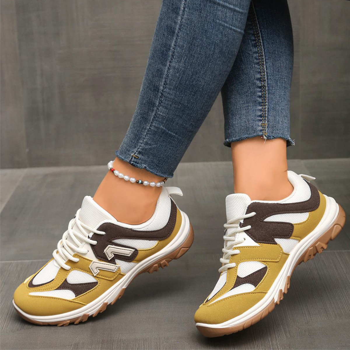 Moda cinza amarelo mix cor ant - Women'S Yellow Fashion Sneakers avaliação e preço