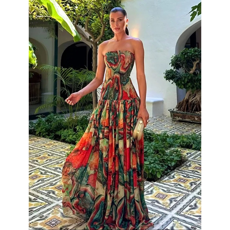 Vestido Longo Plissado Sem Alç - Women Fashion Gown avaliação e preço