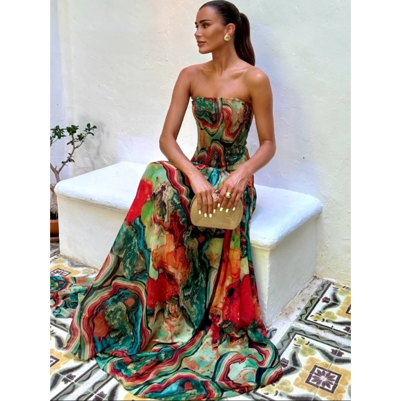 Vestido Longo Plissado Sem Alç - Women Fashion Gown avaliação e preço