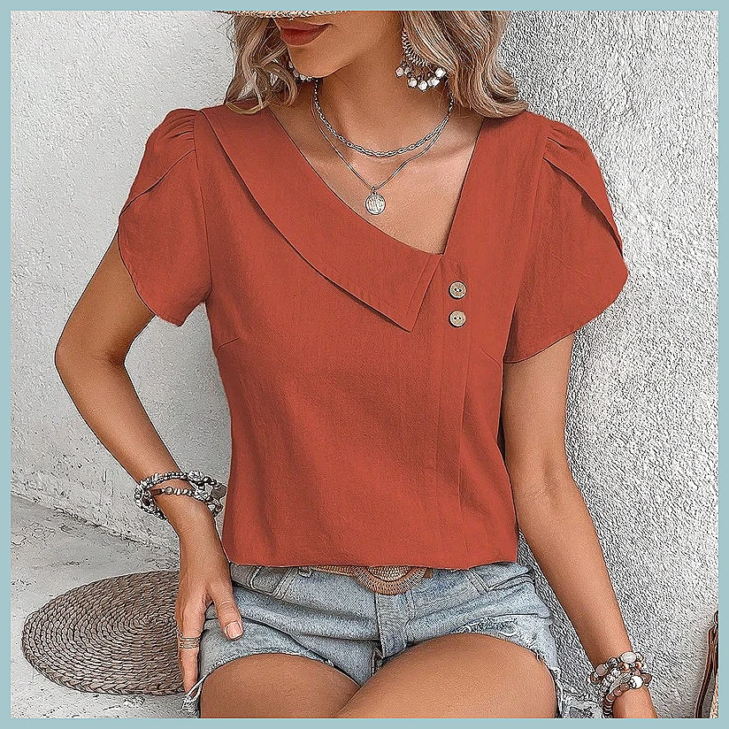 Blusa Vintage de Cor Sólida pa - Women'S Fashion Tops avaliação e preço